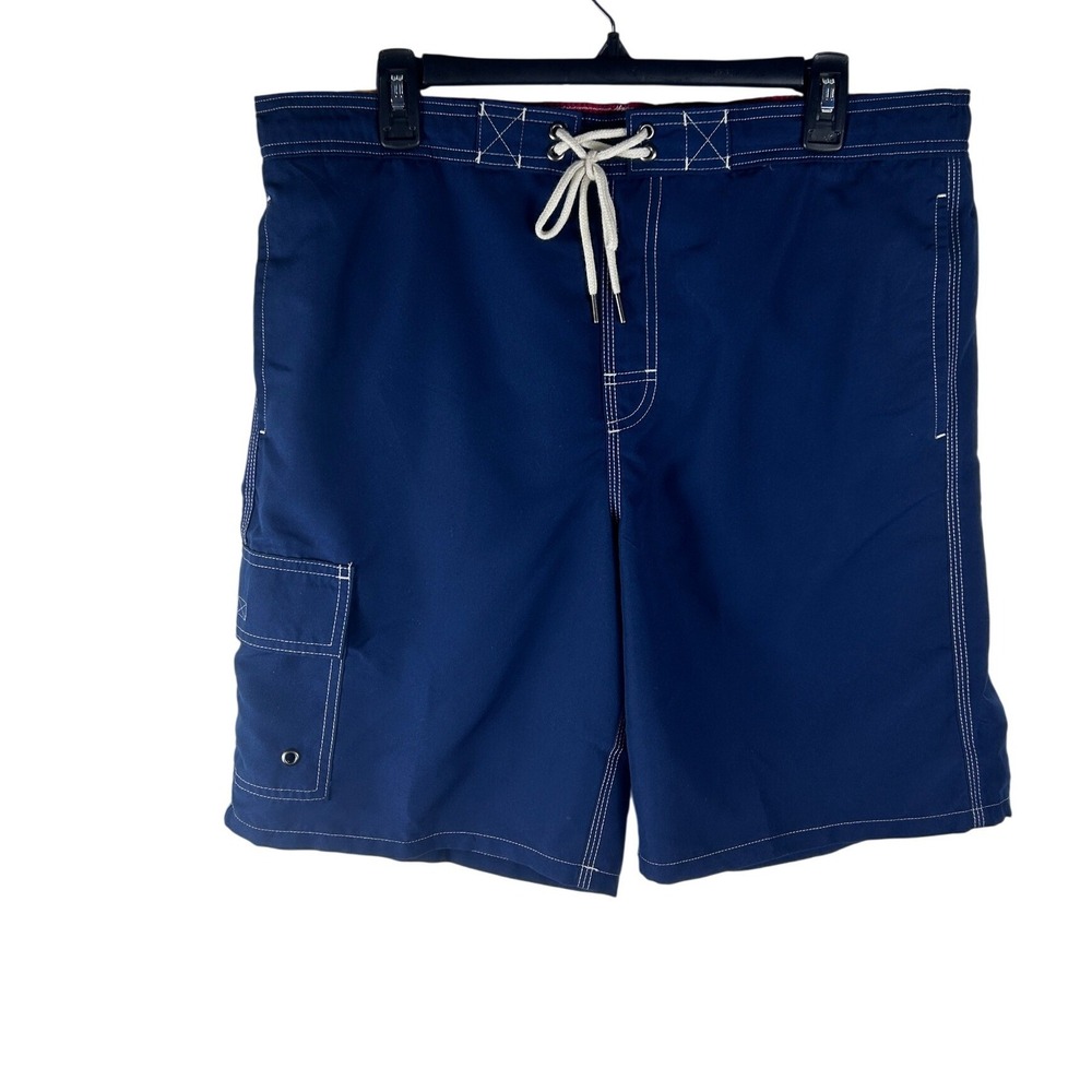 George‎ Mens Navy Blue Cargo Board Shorts Swim Trunks Quick Dry Large 36-38 NEW